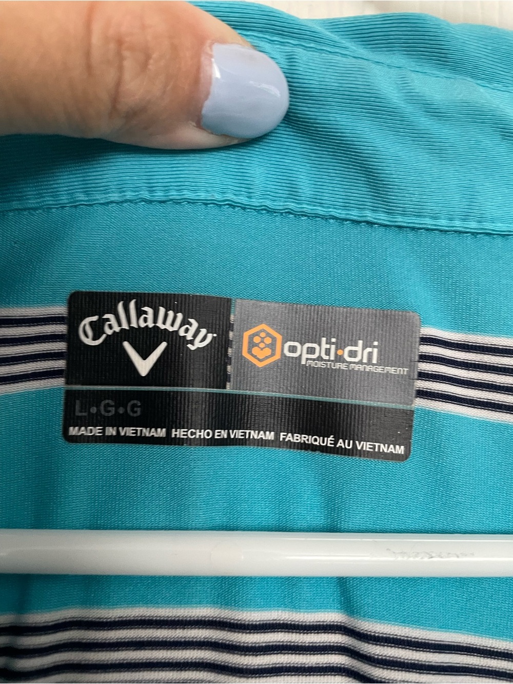 Callaway Mens size Large Opti Dri Turquoise Striped Polo Shirt - Picture 3 of 9